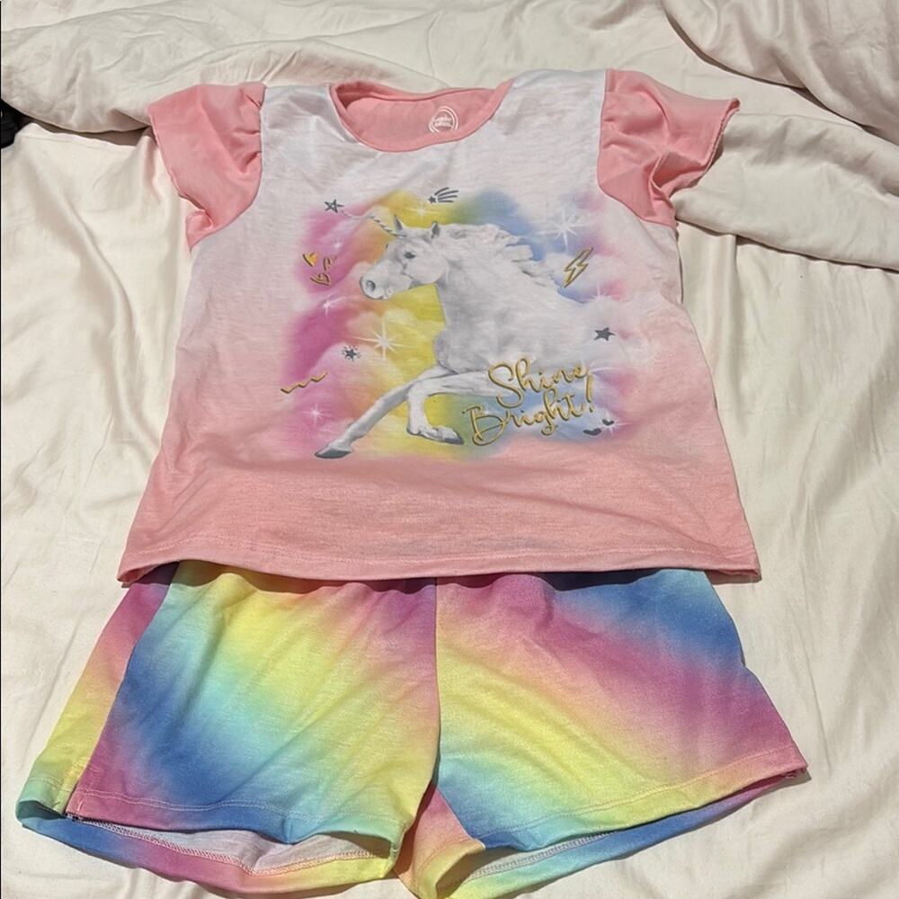 7/8 Unicorn Shine Bright Kids Pajamas - Pink and Rainbow like new wonder nation